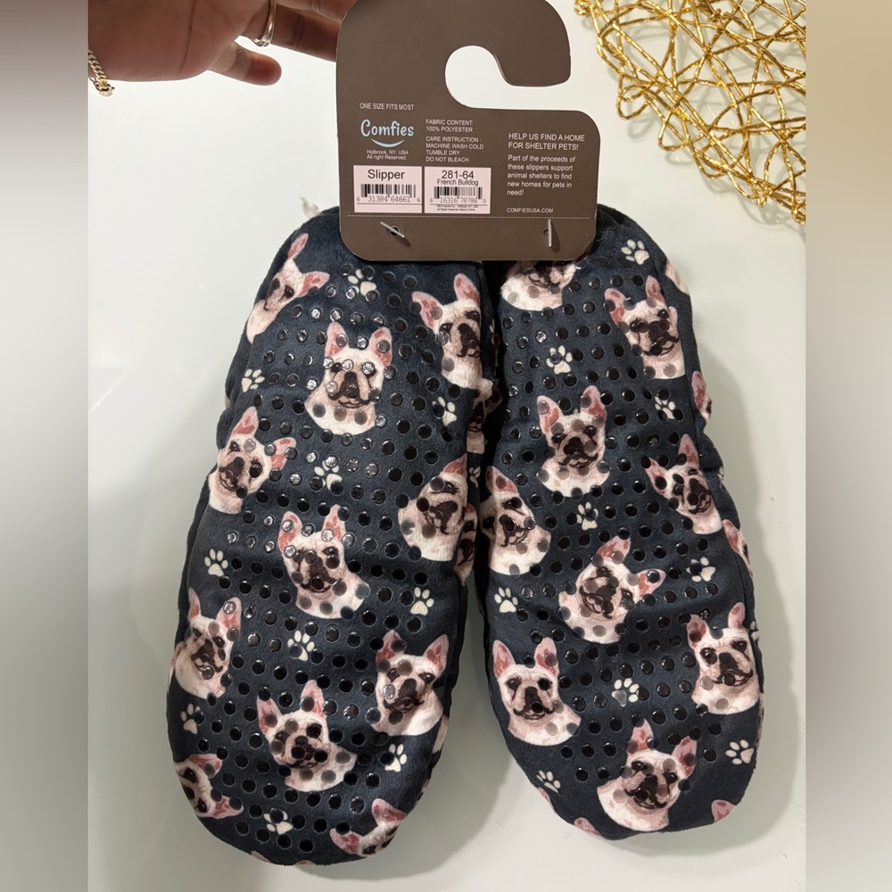 Dog Print Slippers - Navy and White - Picture 4 of 5